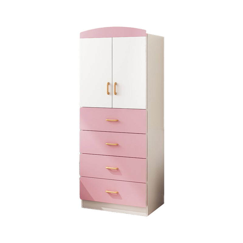 Engineered Wood Wardrobe Armoire White and Pink Wardrobe Cabinet