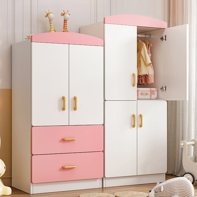 Engineered Wood Wardrobe Armoire White and Pink Wardrobe Cabinet
