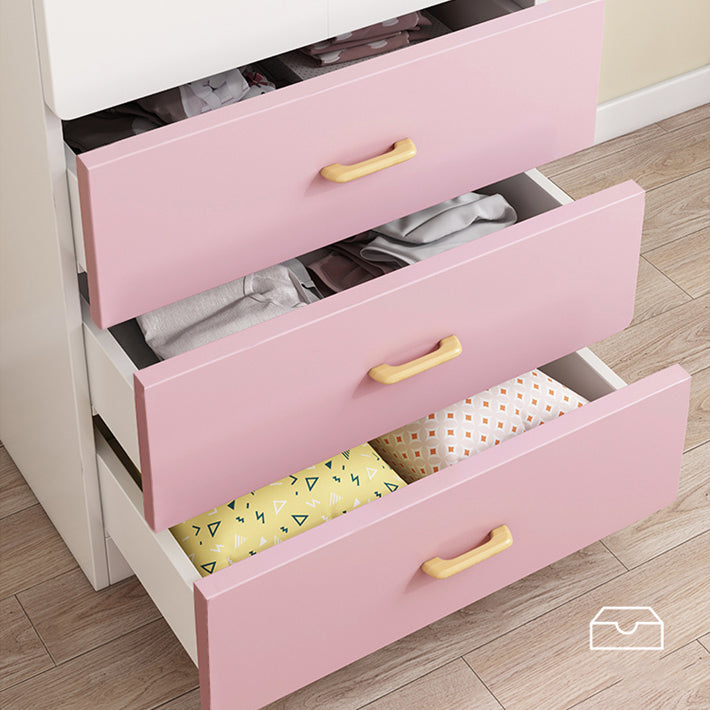 Engineered Wood Wardrobe Armoire White and Pink Wardrobe Cabinet