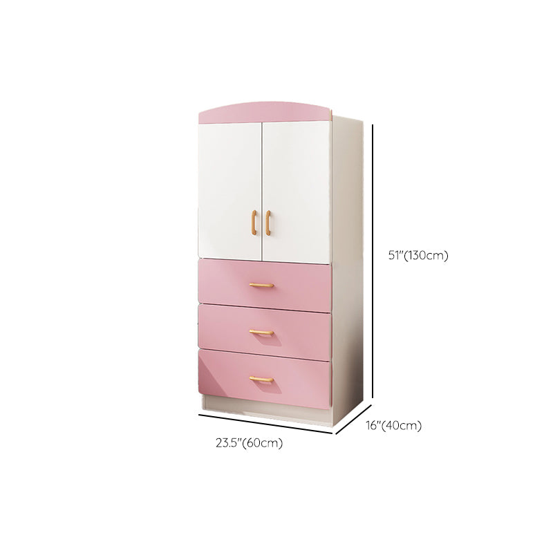 Engineered Wood Wardrobe Armoire White and Pink Wardrobe Cabinet