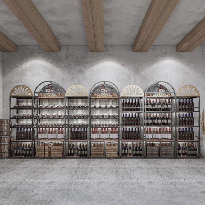 Metal Floor Bottle Wine Rack Contemporary Black Wine Holder with Storage Shelves