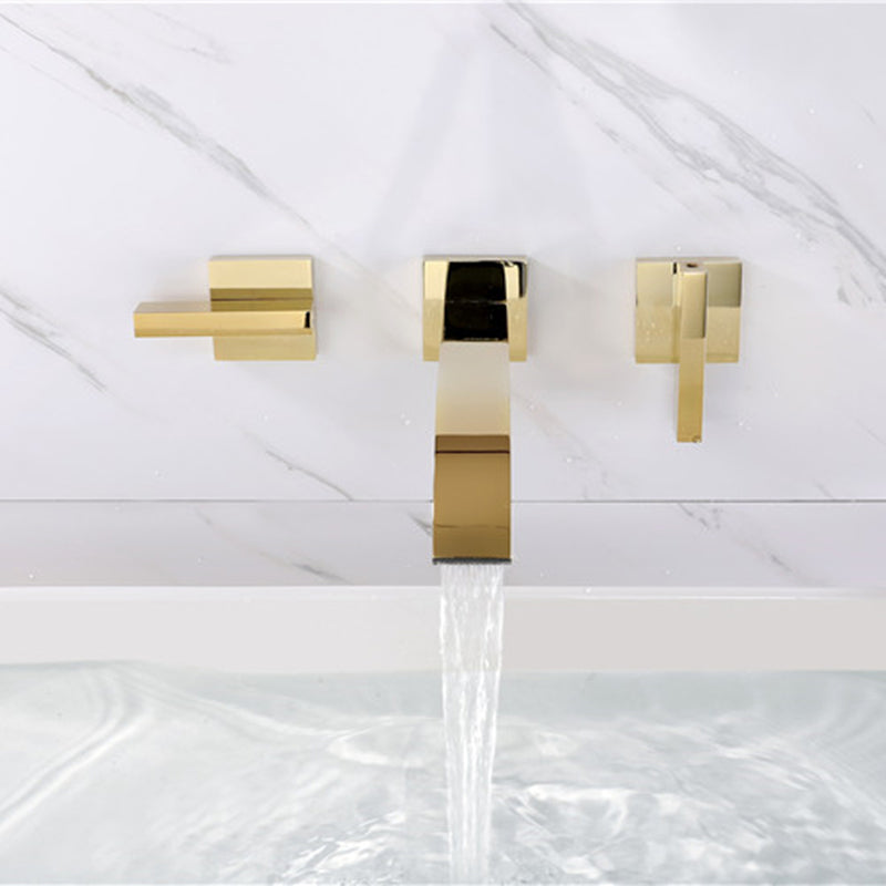Glam Wall Mounted Bathroom Faucet 2 Handles Low Arc Solid Brass Faucet