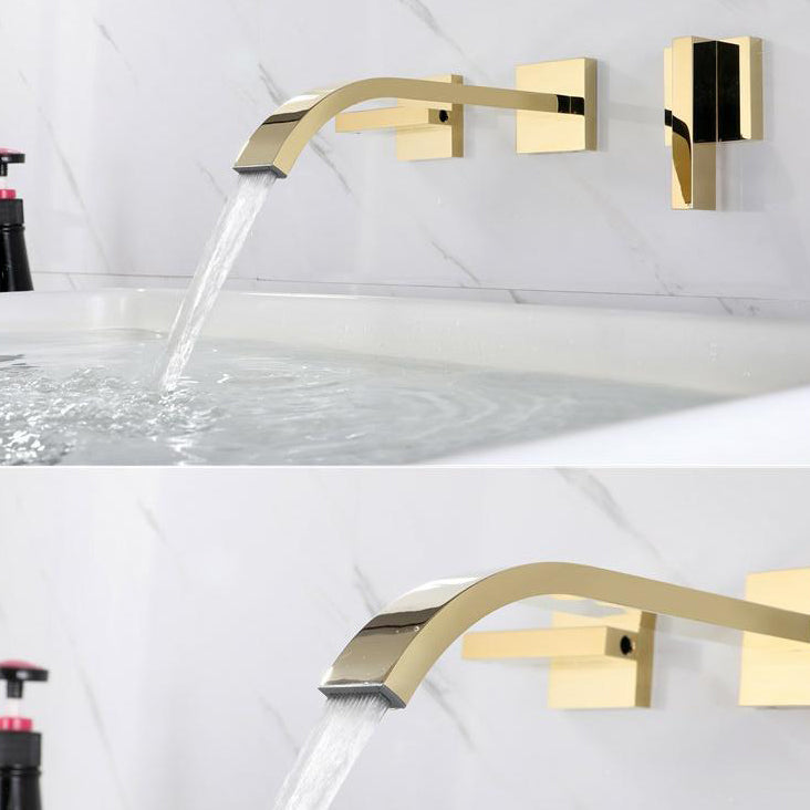 Glam Wall Mounted Bathroom Faucet 2 Handles Low Arc Solid Brass Faucet