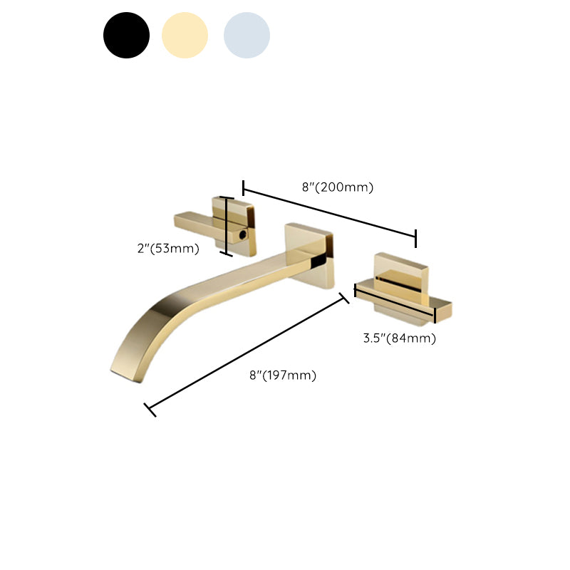 Glam Wall Mounted Bathroom Faucet 2 Handles Low Arc Solid Brass Faucet