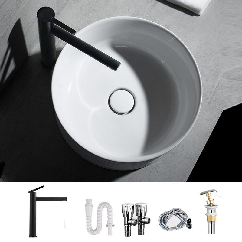 Modern Vessel Bathroom Sink Circular Porcelain with Pop-Up Drain Vessel Sink