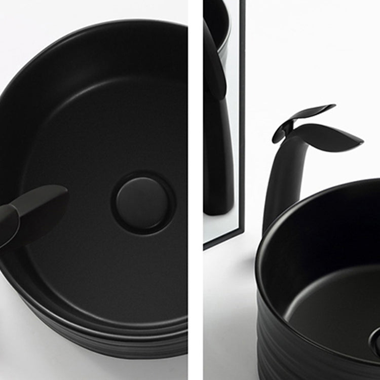Modern Vessel Bathroom Sink Circular Porcelain with Pop-Up Drain Vessel Sink