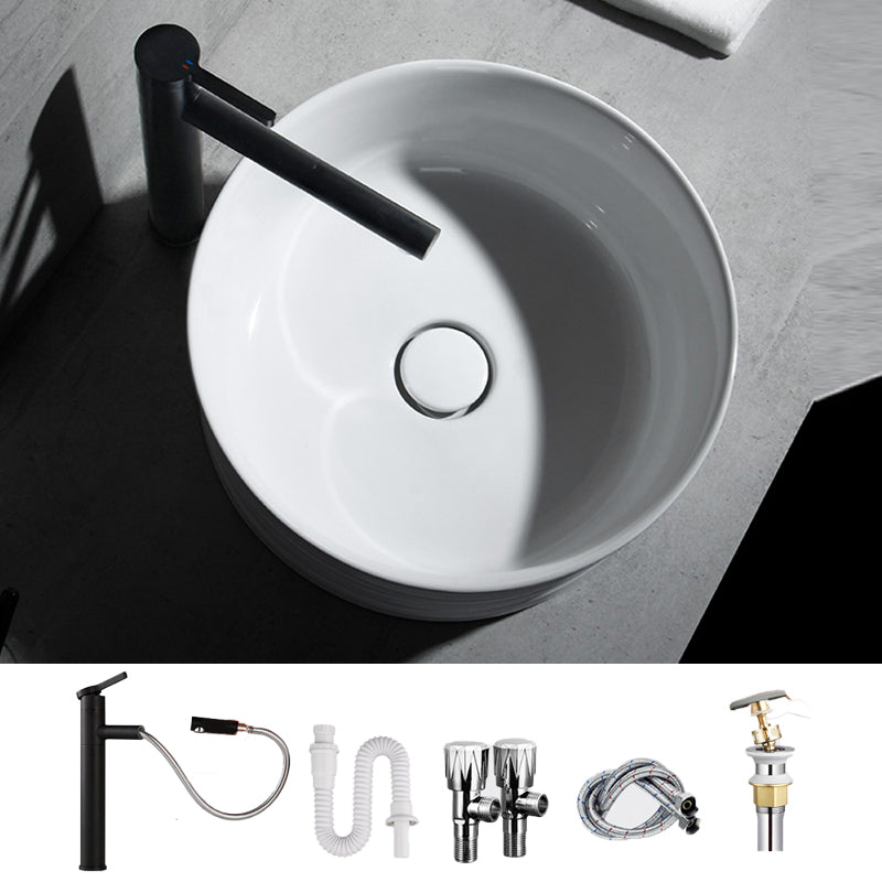 Modern Vessel Bathroom Sink Circular Porcelain with Pop-Up Drain Vessel Sink