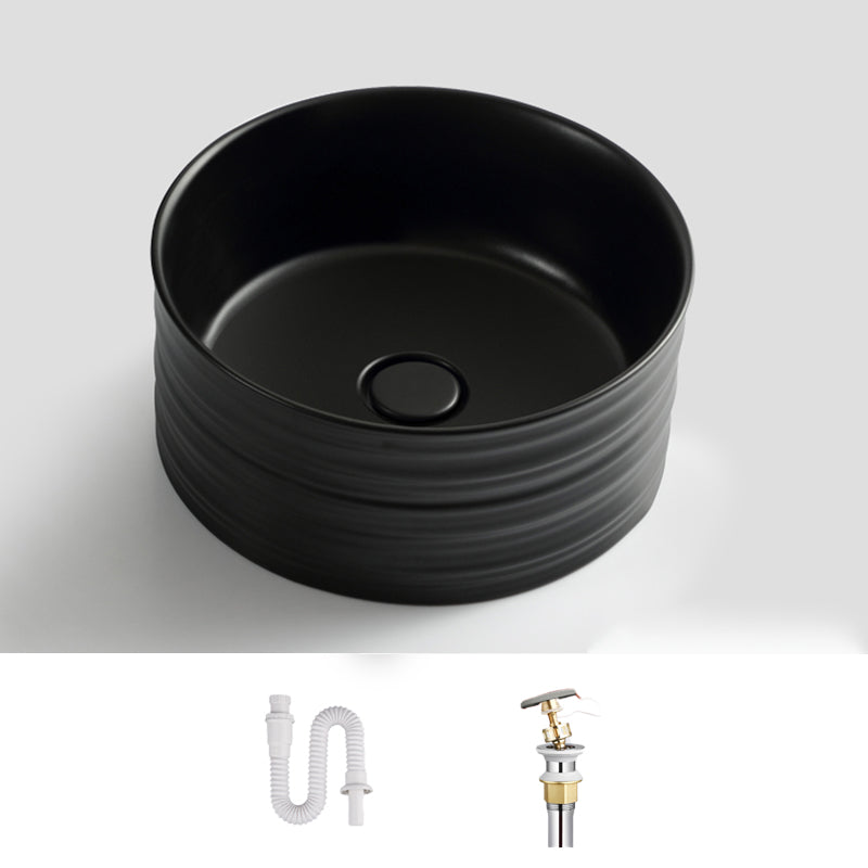 Modern Vessel Bathroom Sink Circular Porcelain with Pop-Up Drain Vessel Sink