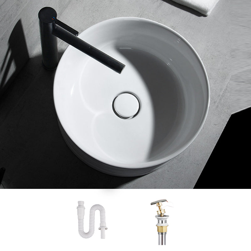 Modern Vessel Bathroom Sink Circular Porcelain with Pop-Up Drain Vessel Sink