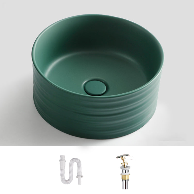 Modern Vessel Bathroom Sink Circular Porcelain with Pop-Up Drain Vessel Sink