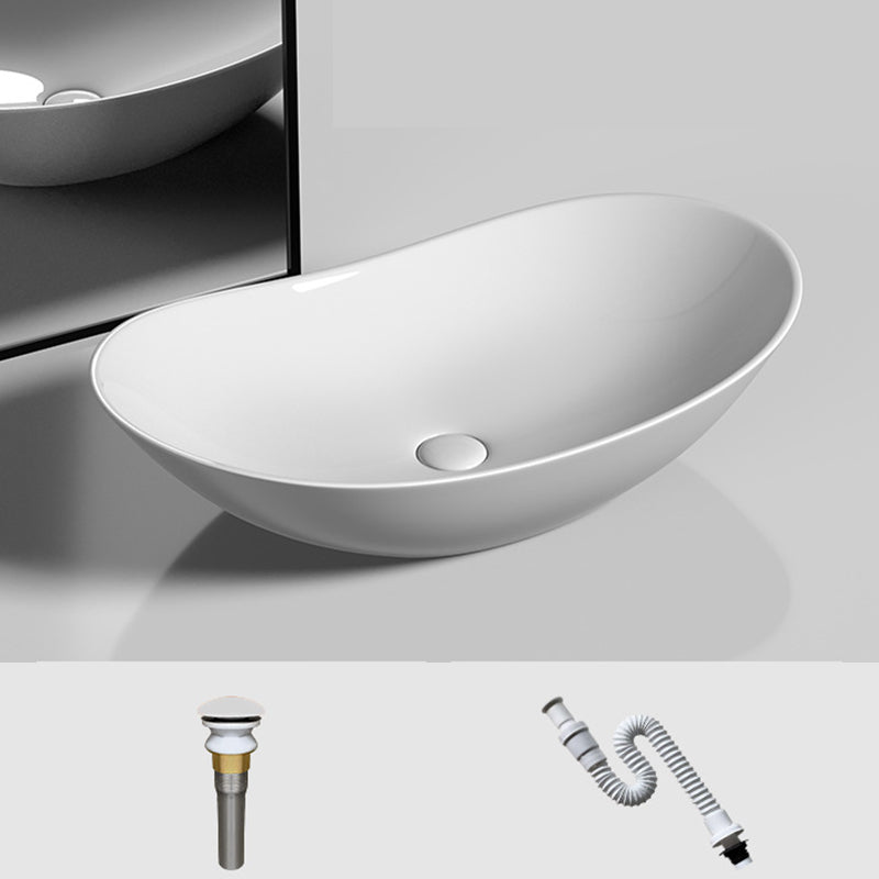 Modern Vessel Bathroom Sink Oval Porcelain with Basin and Faucet Wash Stand