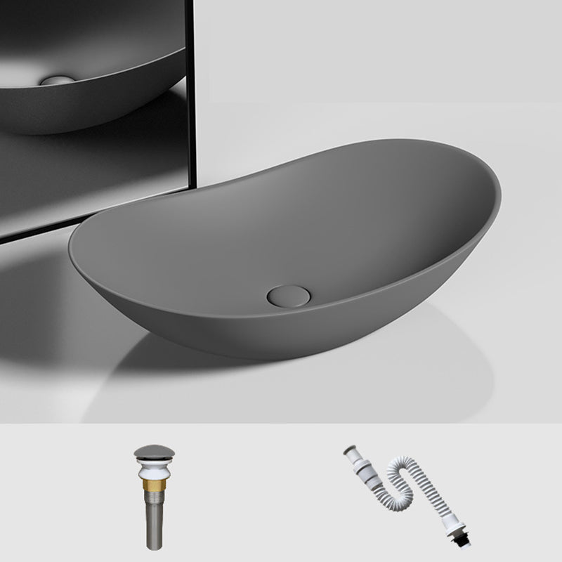 Modern Vessel Bathroom Sink Oval Porcelain with Basin and Faucet Wash Stand
