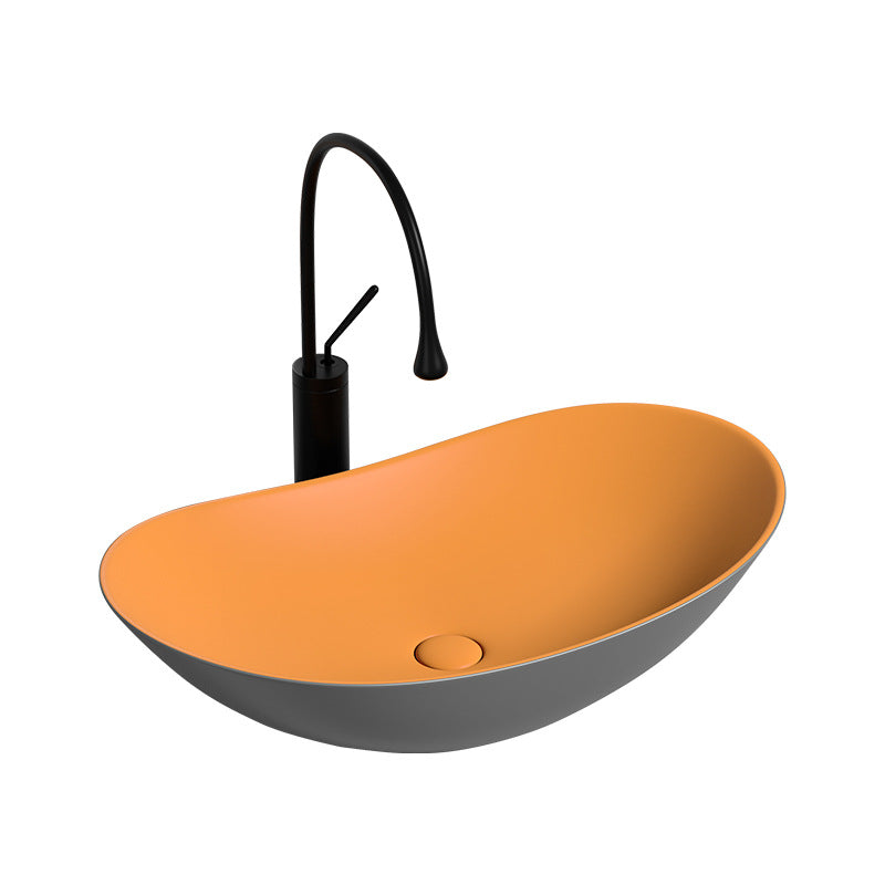 Modern Vessel Bathroom Sink Oval Porcelain with Basin and Faucet Wash Stand