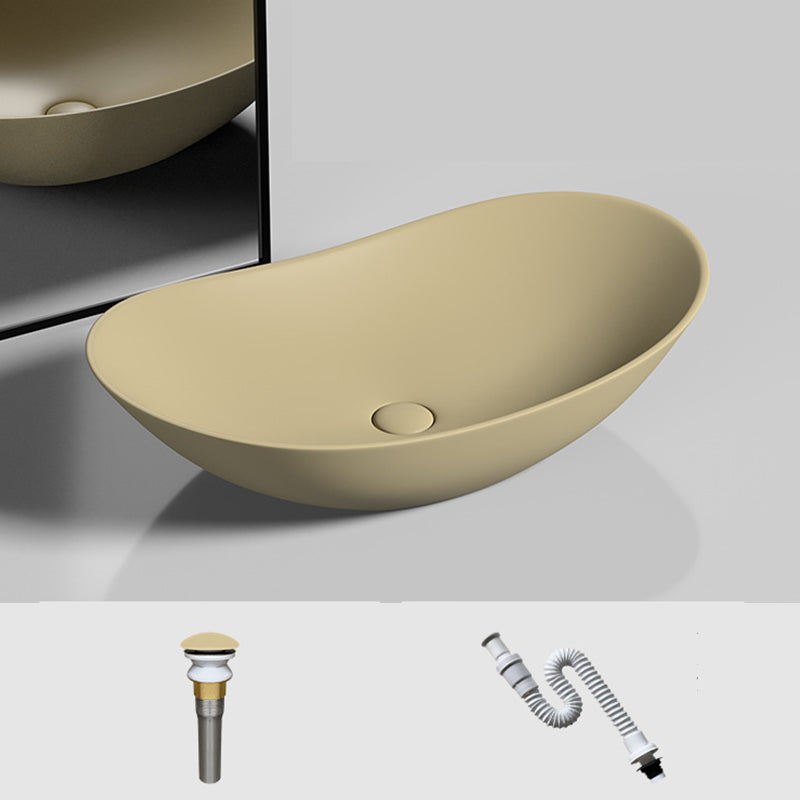 Modern Vessel Bathroom Sink Oval Porcelain with Basin and Faucet Wash Stand