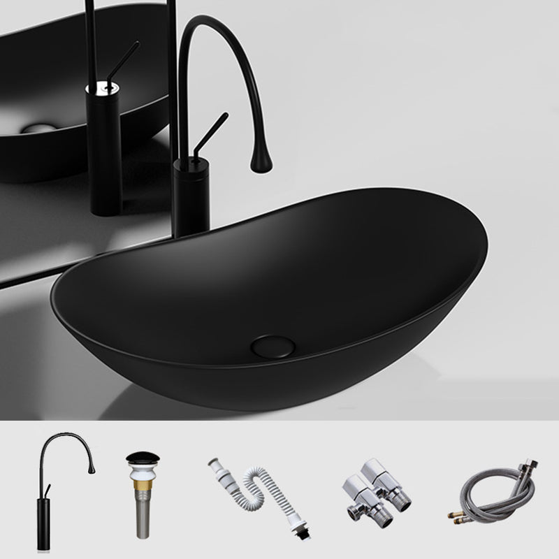 Modern Vessel Bathroom Sink Oval Porcelain with Basin and Faucet Wash Stand