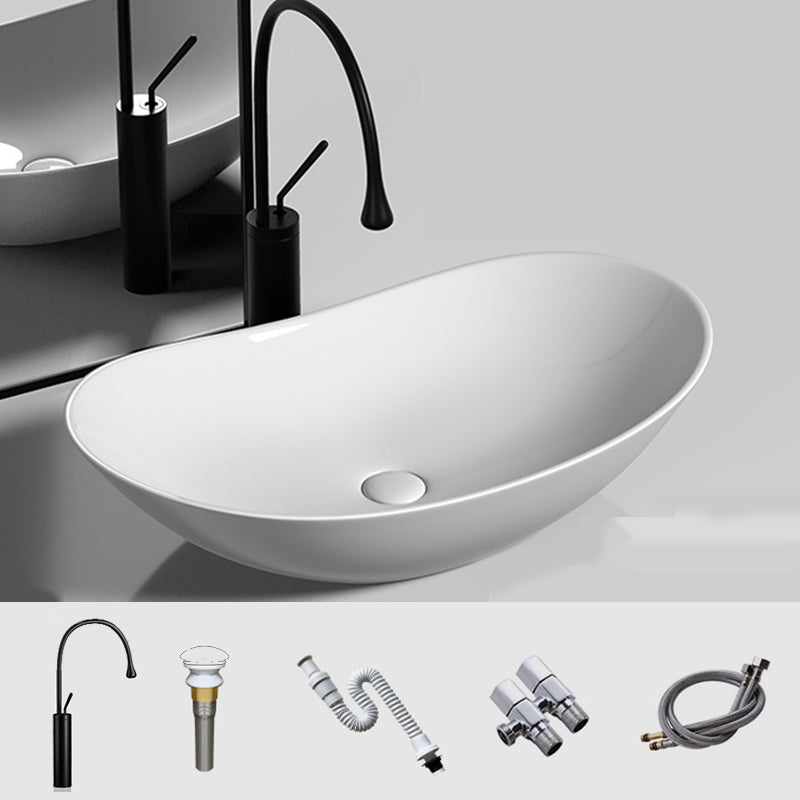 Modern Vessel Bathroom Sink Oval Porcelain with Basin and Faucet Wash Stand