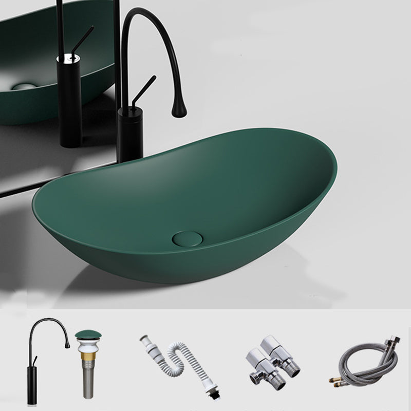 Modern Vessel Bathroom Sink Oval Porcelain with Basin and Faucet Wash Stand