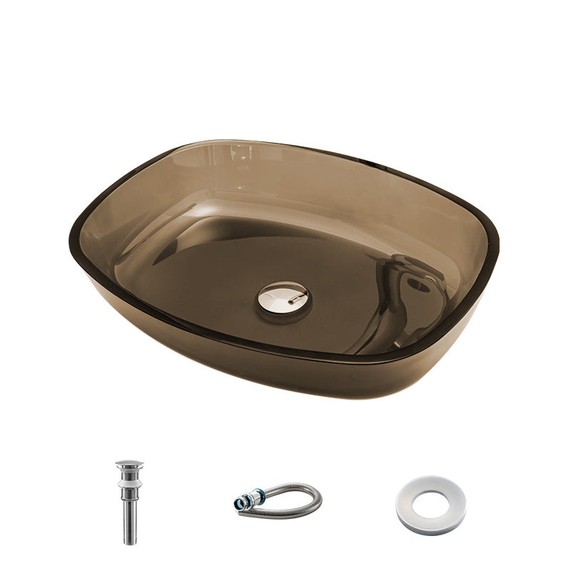 Contemporary Bathroom Sink Glass Oval-Shape Vessel Bathroom Sink with Pop-Up Drain