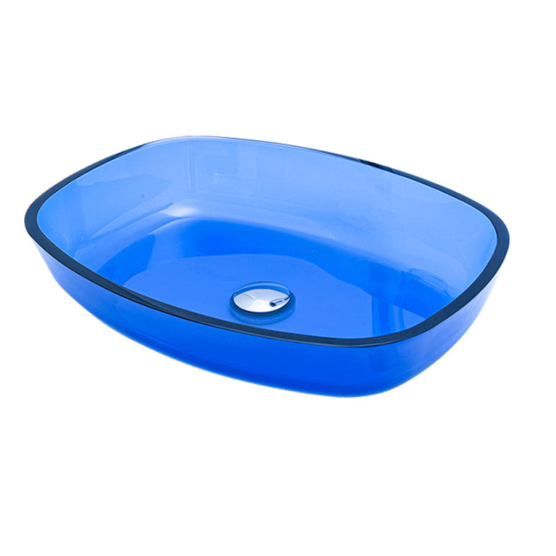 Contemporary Bathroom Sink Glass Oval-Shape Vessel Bathroom Sink with Pop-Up Drain