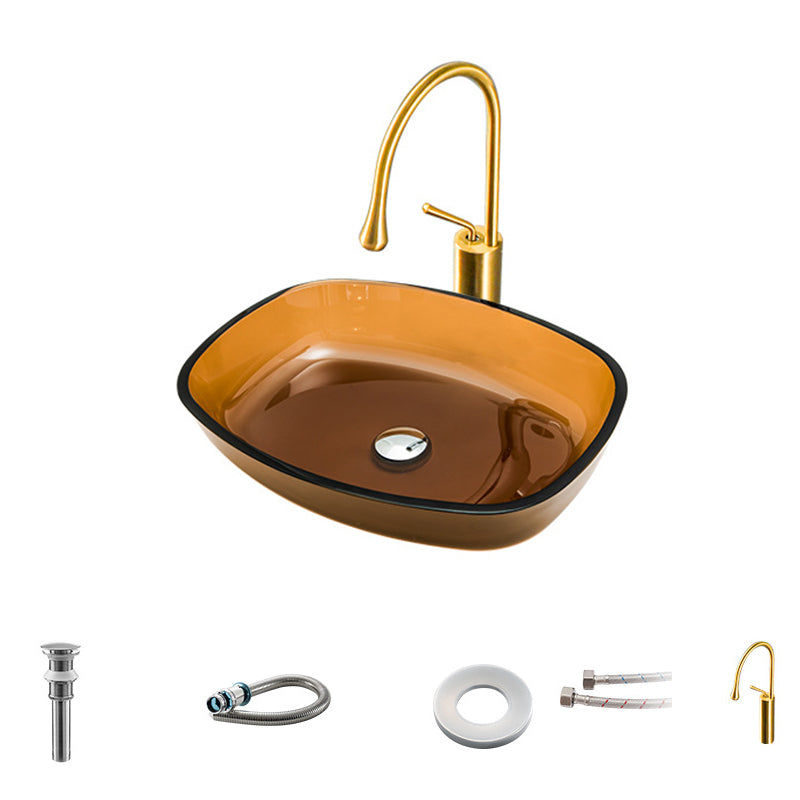 Contemporary Bathroom Sink Glass Oval-Shape Vessel Bathroom Sink with Pop-Up Drain
