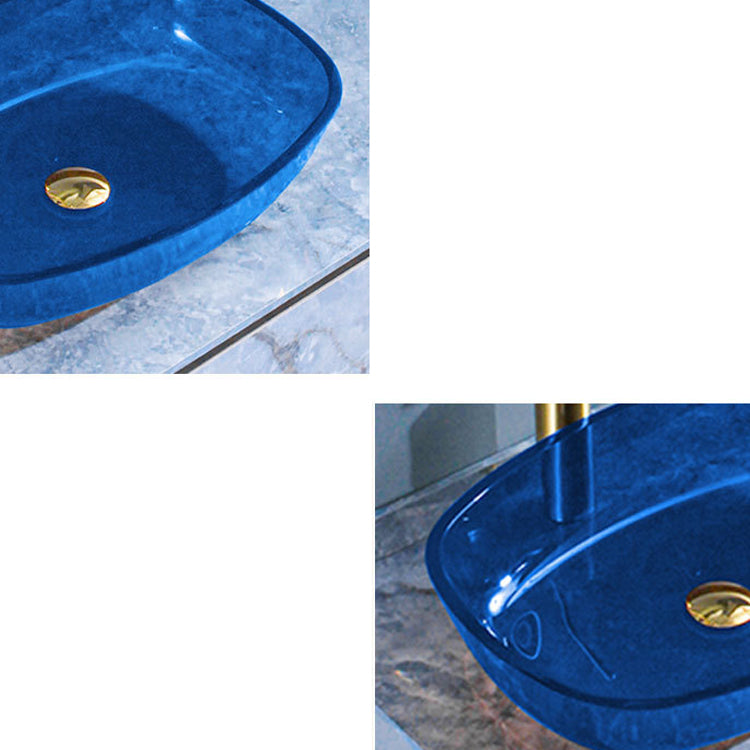 Contemporary Bathroom Sink Glass Oval-Shape Vessel Bathroom Sink with Pop-Up Drain