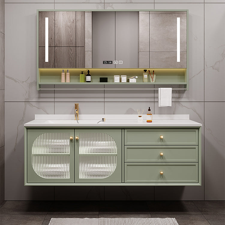 Modern Sink Vanity Solid Color Storage Shelves Wall Mount Bathroom Vanity Set