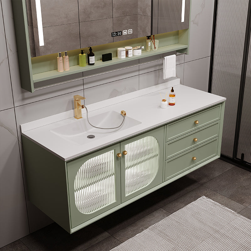 Modern Sink Vanity Solid Color Storage Shelves Wall Mount Bathroom Vanity Set
