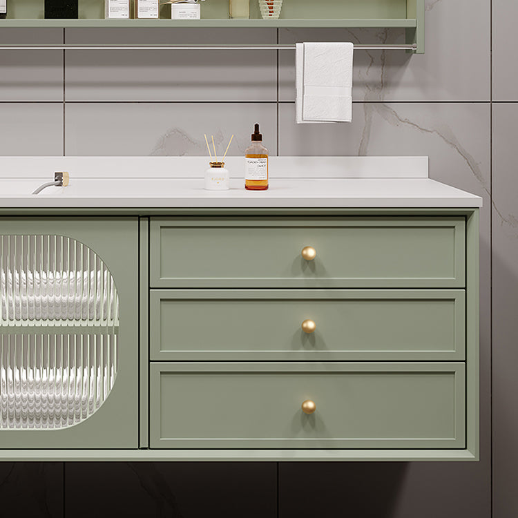 Modern Sink Vanity Solid Color Storage Shelves Wall Mount Bathroom Vanity Set