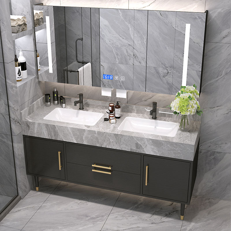 Drawers Bathroom Vanity Double Sink 2 Doors Freestanding Rectangle Vanity with Mirror
