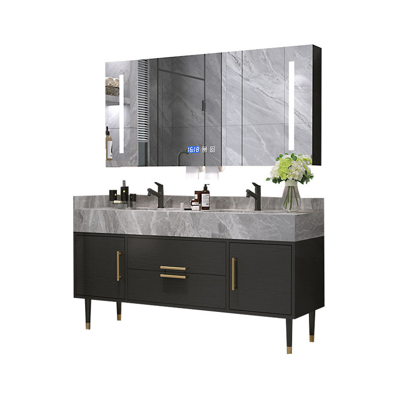 Drawers Bathroom Vanity Double Sink 2 Doors Freestanding Rectangle Vanity with Mirror