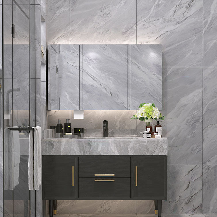 Drawers Bathroom Vanity Double Sink 2 Doors Freestanding Rectangle Vanity with Mirror