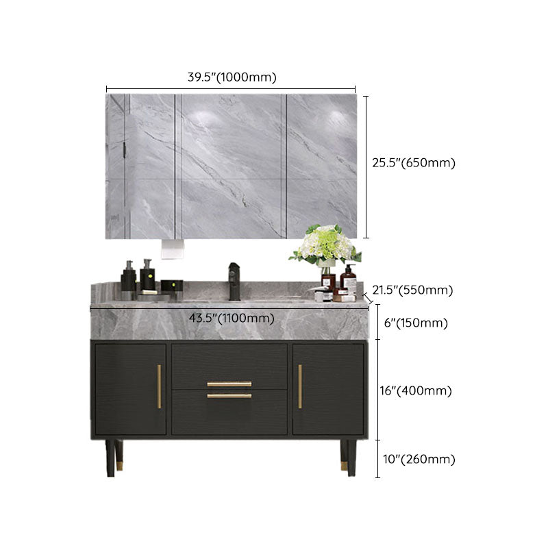 Drawers Bathroom Vanity Double Sink 2 Doors Freestanding Rectangle Vanity with Mirror