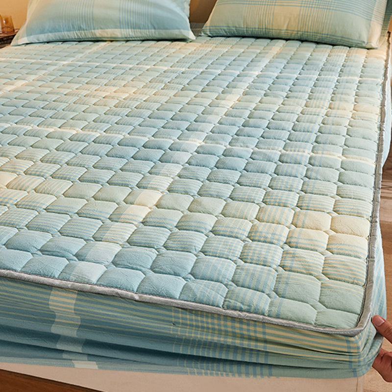 Green Cotton Sheet Set Check Pattern Tear Resistant Bed Sheet