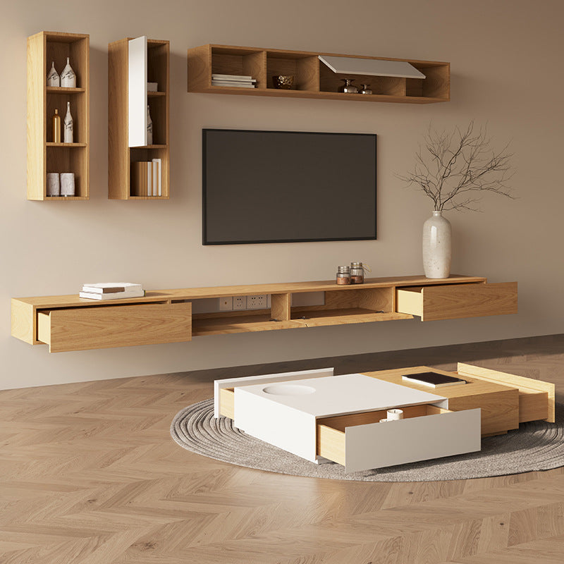 Wall-mounted TV Media Console Wooden TV Stand Console with Drawers