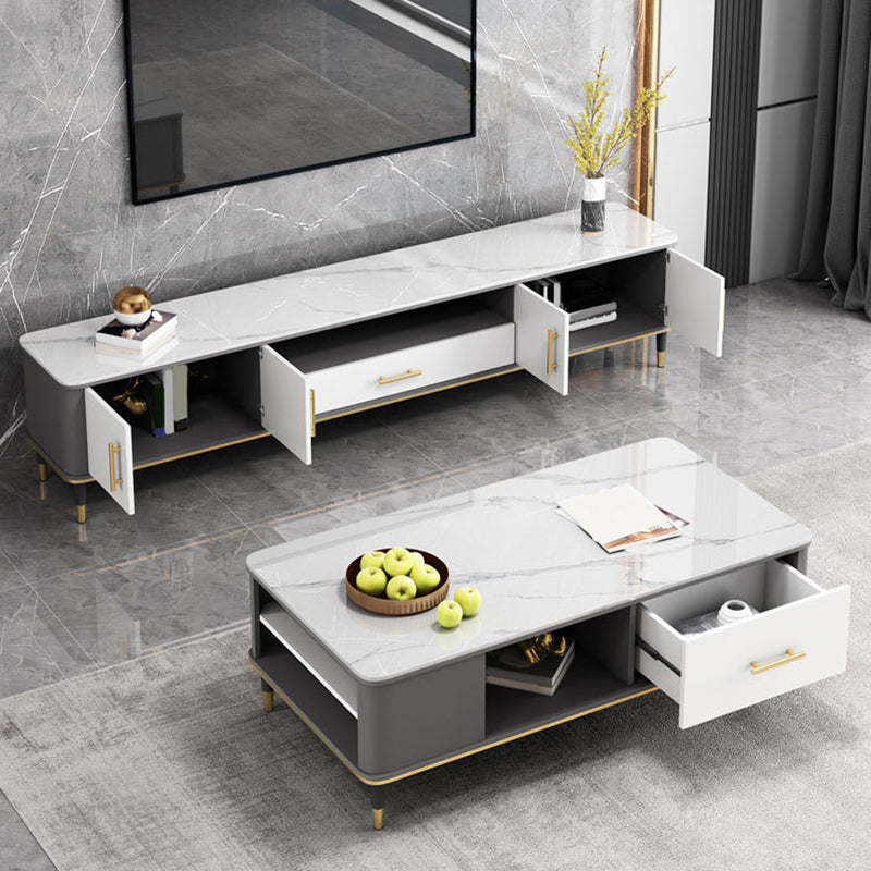 Glam Media Console TV Stand Stone TV Stand Console with Drawer