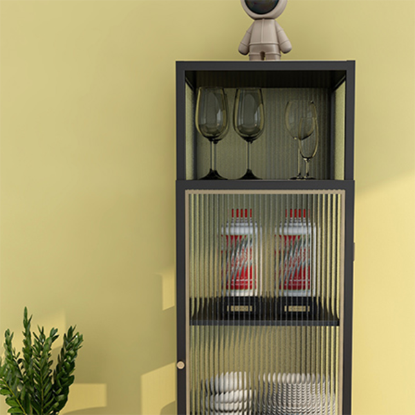 Contemporary Curio Cabinet Metal Glass Doors Hutch Buffet for Dining Room