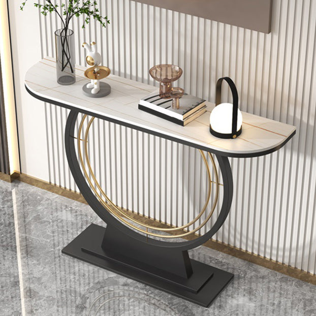 Glam Stone Console Table Iron Stain Resistant Console Sofa Table for Hall
