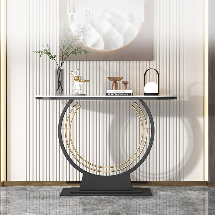 Glam Stone Console Table Iron Stain Resistant Console Sofa Table for Hall