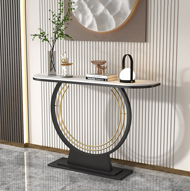 Glam Stone Console Table Iron Stain Resistant Console Sofa Table for Hall