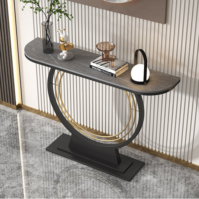 Glam Stone Console Table Iron Stain Resistant Console Sofa Table for Hall
