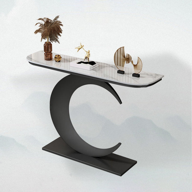 Contemporary Stone Console Table Half Moon Console Sofa Table for Hall