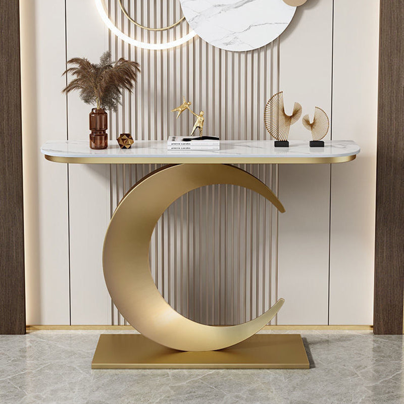 Contemporary Stone Console Table Half Moon Console Sofa Table for Hall