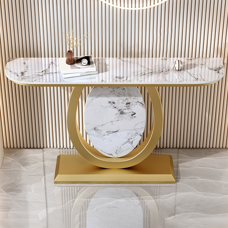 Glam Stone Accent Table Half Moon Console Sofa Table for Hall
