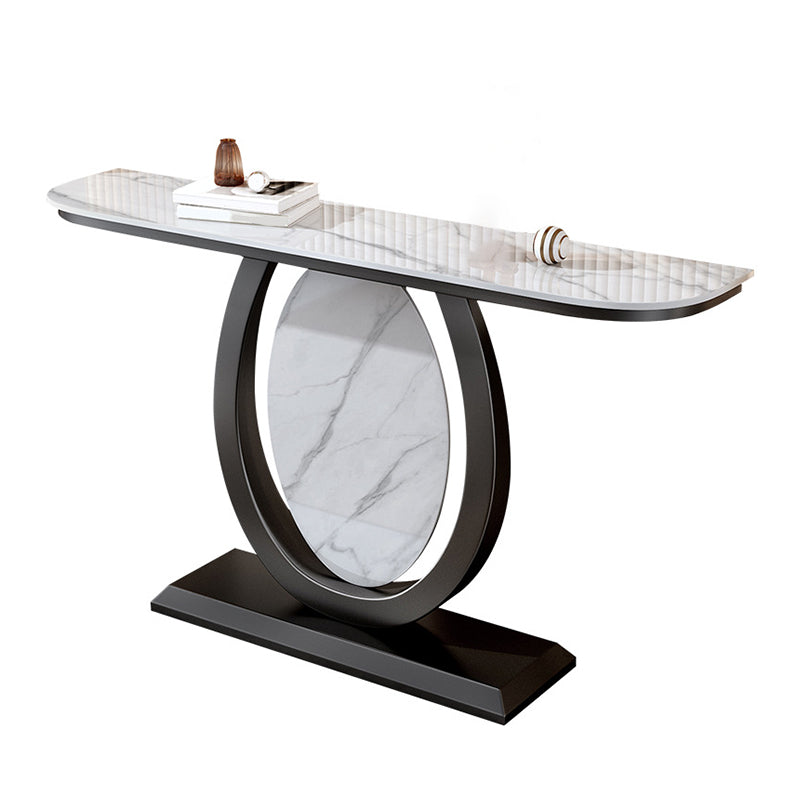 Glam Stone Accent Table Half Moon Console Sofa Table for Hall