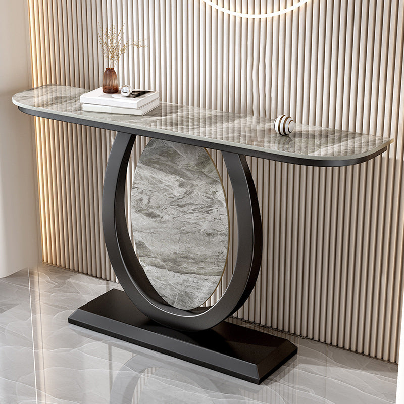 Glam Stone Accent Table Half Moon Console Sofa Table for Hall