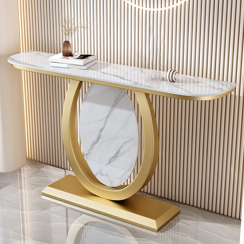 Glam Stone Accent Table Half Moon Console Sofa Table for Hall