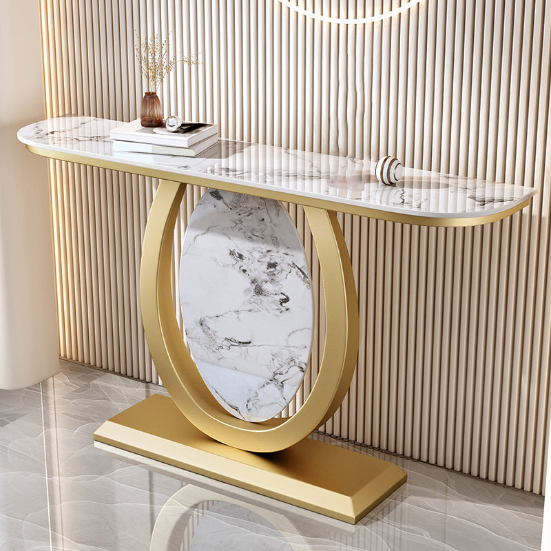 Glam Stone Accent Table Half Moon Console Sofa Table for Hall