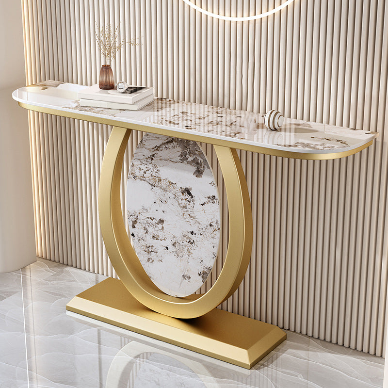Glam Stone Accent Table Half Moon Console Sofa Table for Hall