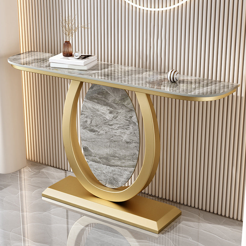 Glam Stone Accent Table Half Moon Console Sofa Table for Hall