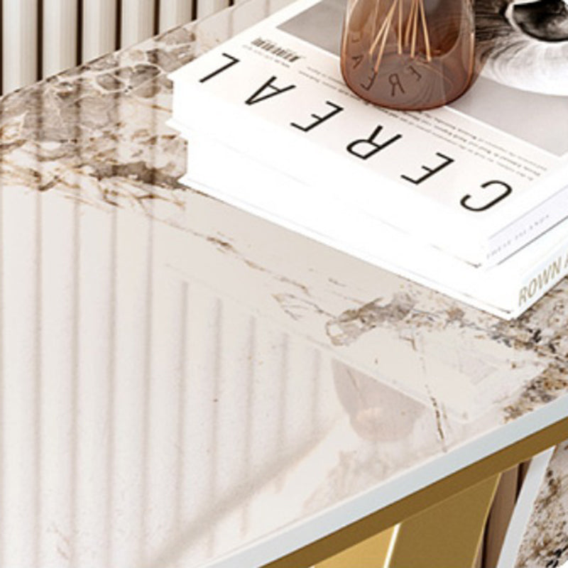 Glam Stone Accent Table Half Moon Console Sofa Table for Hall